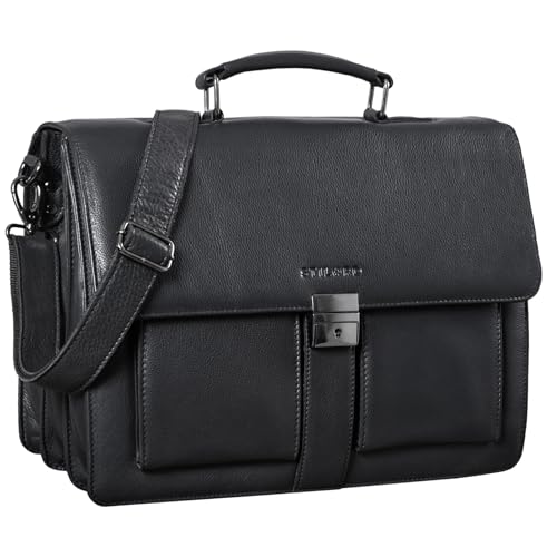 STILORD 'Eros' Aktentasche Leder 15,6 Zoll Laptoptasche Business Umhängetasche Große Arbeitstasche XL Vintage Ledertasche mit Dreifachtrenner, Farbe:Obsidian schwarz von STILORD