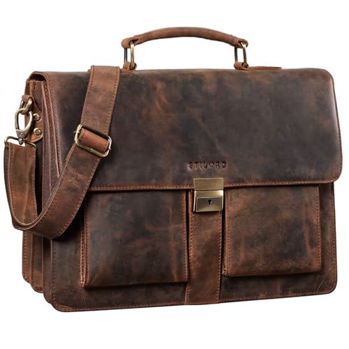 STILORD 'Eros' Aktentasche Leder 15,6 Zoll Laptoptasche Business Umhängetasche Große Arbeitstasche XL Vintage Ledertasche mit Dreifachtrenner, Farbe:sepia - braun von STILORD