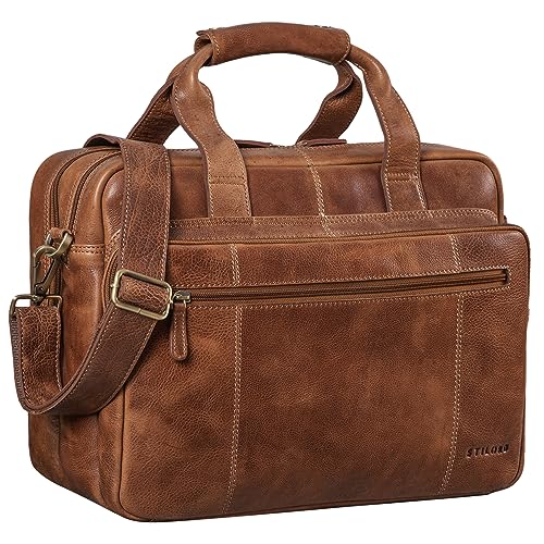 STILORD 'Experience' Vintage Lehrertasche Leder groß für Herren Damen XL Aktentasche Business Schulter- oder Umhängetasche für Laptop Trolley aufsteckbar, Farbe:napoli - braun von STILORD