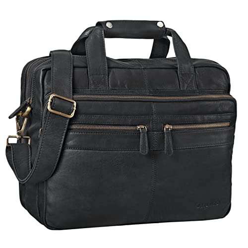 STILORD 'Explorer' Lehrertasche Leder Herren Damen Aktentasche Büro Schulter- oder Umhängetasche für Laptop mit Dreifachtrenner Echt Leder Vintage, Farbe:schwarz STILORD 'Explorer' Lehrertasche Leder Herren Damen Aktentasche Büro Schulter- oder Umhängetasche für Laptop mit Dreifachtrenner Echt Leder Vintage, Farbe:schwarz von STILORD