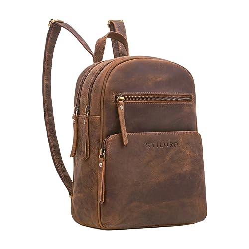 STILORD 'Fabienne' Rucksack Damen Klein Echtes Leder mit vielen Fächern Diebstahlsicherer Mini Tagesrucksack Vintage Dayback, Farbe:vinto - braun von STILORD