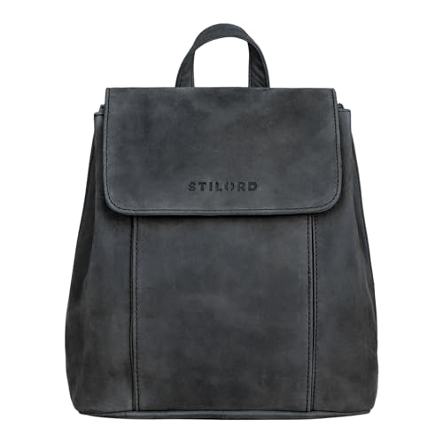 STILORD 'Fiona' Daypack Rucksack Damen Leder Klein für City Shopping Freizeit iPad 9.7 Zoll Vintage Rucksackhandtasche aus Echtem Leder, Farbe:anthrazit von STILORD