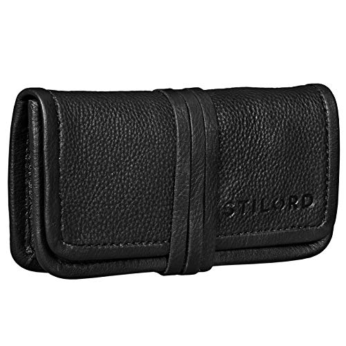 STILORD 'Flavio' Leder Tabakbeutel Tabaktasche Drehertasche Lederaccessoire Kopfhörertasche Unisex Vintage Leder, Farbe:schwarz von STILORD