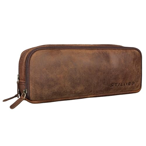 STILORD 'Flo' Leder Federmäppchen Groß echtes Rindsleder Mäppchen Vintage Pencil Case Stifte-Etui Retro Schlampermäppchen mit 3 Reißverschlüssen, Farbe:Zamora - braun STILORD 'Flo' Leder Federmäppchen Groß echtes Rindsleder Mäppchen Vintage Pencil Case Stifte-Etui Retro Schlampermäppchen mit 3 Reißverschlüssen, Farbe:Zamora - braun von STILORD