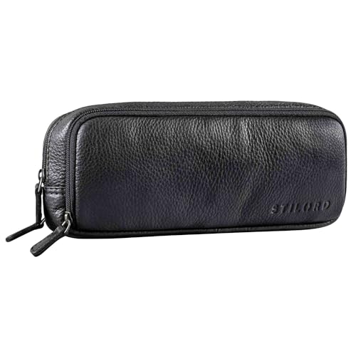 STILORD 'Flo' Leder Federmäppchen Groß echtes Rindsleder Mäppchen Vintage Pencil Case Stifte-Etui Retro Schlampermäppchen mit 3 Reißverschlüssen, Farbe:schwarz STILORD 'Flo' Leder Federmäppchen Groß echtes Rindsleder Mäppchen Vintage Pencil Case Stifte-Etui Retro Schlampermäppchen mit 3 Reißverschlüssen, Farbe:schwarz von STILORD