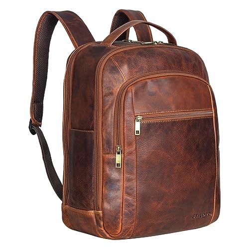 STILORD 'Floyd' Laptop-Rucksack 14-16 Zoll Leder Herren und Damen Business-Rucksack mit Laptop Fach groß ideal als Lederrucksack Arbeitsrucksack und Notebookrucksack, Farbe:Prestige - braun von STILORD