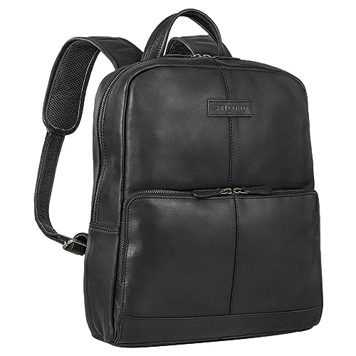 STILORD 'Friedrich' Business Rucksack Herren und Damen Leder Laptop Rucksack 15,6 Zoll Rucksack Leder Groß Studenten Rucksack, Farbe:schwarz von STILORD