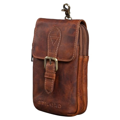 STILORD 'Harper' Handy Gürteltasche Leder Vintage Kleine Handytasche Hüfttasche mit Karabinerhaken und Gürtelschlaufe Tasche für Herren Damen Echtleder, Farbe:Prestige - braun von STILORD