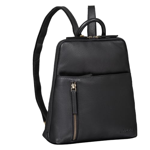 STILORD 'Holly' Rucksack Frauen Klein Leder Rucksackhandtasche Damen Lederrucksack für iPad und DIN A5 Vintage Handtasche City Ausgehen Shopping Daypack Echtleder, Farbe:schwarz von STILORD