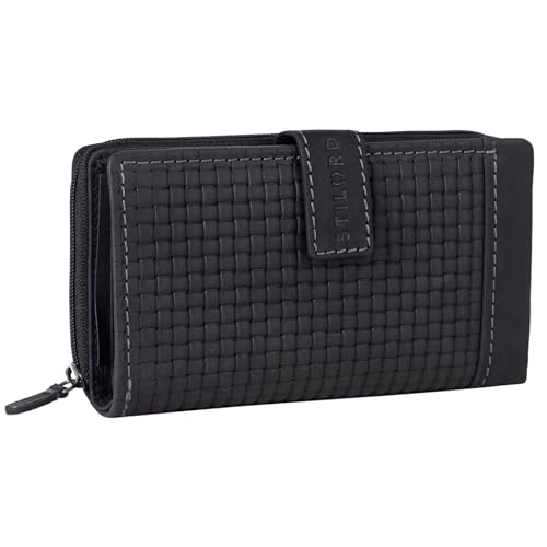 STILORD 'Isabella' Leder Geldbeutel Damen RFID Schutz Vintage Portemonnaie geflochten für Frauen Anti NFC Großer Geldbörse Echtleder mit Geschenkbox, Farbe:schwarz STILORD 'Isabella' Leder Geldbeutel Damen RFID Schutz Vintage Portemonnaie geflochten für Frauen Anti NFC Großer Geldbörse Echtleder mit Geschenkbox, Farbe:schwarz von STILORD