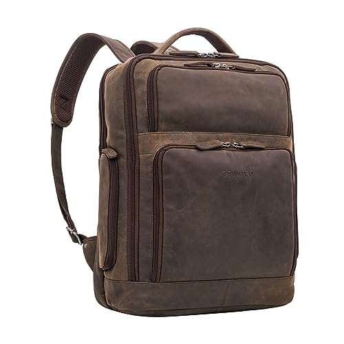 STILORD 'Jayden' Business-Rucksack Herren Leder Groß Vintage mit Laptopfach 15 Zoll DIN A4 Tagesrucksack Echtleder - ideal als Arbeitsrucksack Unirucksack Laptoprucksack, Farbe:colorado - braun von STILORD