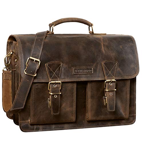 STILORD 'Jeffrey' Lehrertasche Aktentasche Leder Große Vintage Ledertasche zum Umhängen 15.6 Zoll Laptop Tasche für Schule Uni Business Trolley Aufsteckbar, Farbe:Missouri - braun von STILORD