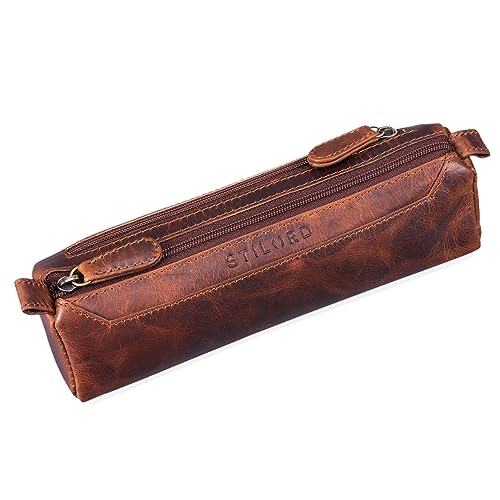 STILORD 'Jim' Federmappe Leder Vintage Stifte Euti 2 Fach rundes Federmäppchen groß Stiftemappe für Damen und Herren Faulenzer aus echtem Leder, Farbe:Kara - Cognac STILORD 'Jim' Federmappe Leder Vintage Stifte Euti 2 Fach rundes Federmäppchen groß Stiftemappe für Damen und Herren Faulenzer aus echtem Leder, Farbe:Kara - Cognac von STILORD