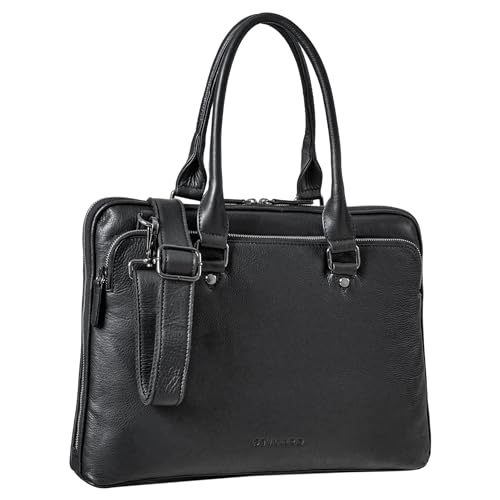 STILORD 'Joanna' Laptoptasche Damen elegant Leder Businesstasche Ledertasche Frauen Henkeltasche für MacBook 13,3 Zoll Echtleder, Farbe:schwarz von STILORD