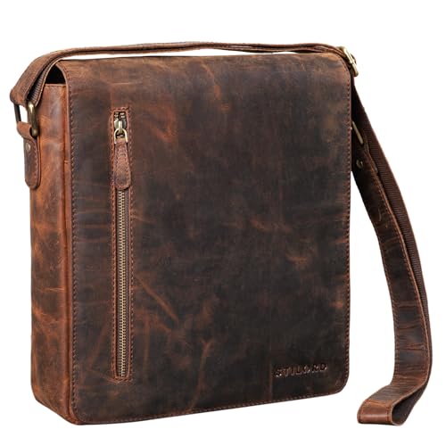 STILORD 'Jones' Herrentasche Leder Mittel-Groß Umhängetasche im Hochformat Messenger Bag im Vintage Design für 13,3 Zoll MacBook DIN A4 Echtleder, Farbe:sepia - braun von STILORD