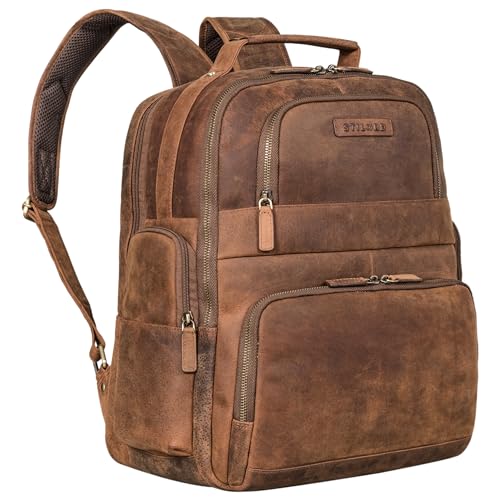 STILORD 'Josef' XXL Leder Rucksack mit Laptopfach 15,6 Zoll Business Rucksack Damen Groß Lederrucksack Herren Vintage Leder Rucksack Studenten, Farbe:avani - braun von STILORD