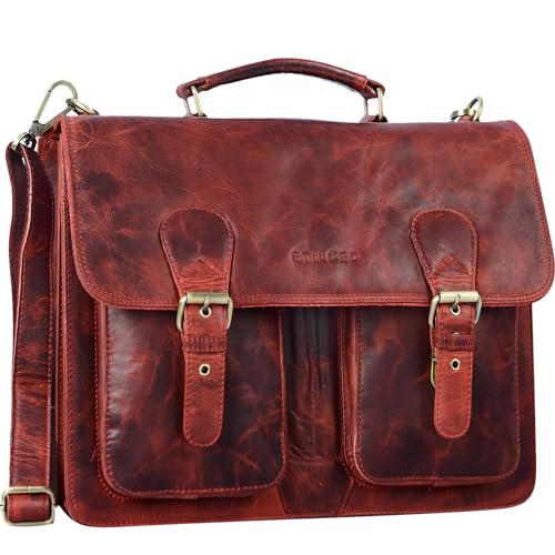 STILORD 'Karl' Aktentasche Herren Lehrertasche Bürotasche Laptoptasche Umhängetasche XL Businesstasche Vintage groß aus echtem Leder, Farbe:Kara - rot von STILORD