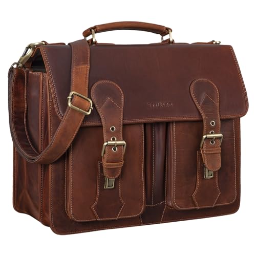 STILORD 'Kronos' Aktentasche Leder Herren Lehrertasche Leder-Tasche Büro Business groß Arbeitstasche Umhängetasche Vintage Echtleder aufsteckbar von STILORD