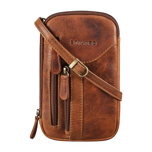 STILORD 'Lane' 3-in-1 Handy Umhängetasche Gürteltasche Handgelenktasche Leder Brustbeutel für Smartphone Kleine Crossbody Bag Vintage Echtleder, Farbe:kara - cognac von STILORD