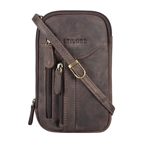 STILORD 'Lane' 3-in-1 Handy Umhängetasche Gürteltasche Handgelenktasche Leder Brustbeutel für Smartphone Kleine Crossbody Bag Vintage Echtleder, Farbe:dunkel - braun STILORD 'Lane' 3-in-1 Handy Umhängetasche Gürteltasche Handgelenktasche Leder Brustbeutel für Smartphone Kleine Crossbody Bag Vintage Echtleder, Farbe:dunkel - braun von STILORD
