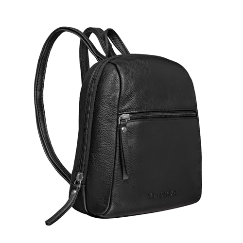 STILORD 'Lia' Mini Rucksack Damen Leder Kleiner Daypack Lederrucksack Vintage Rucksackhandtasche für City Ausgehen Shopping Frauen Tagesrucksack XS Echtleder, Farbe:schwarz von STILORD