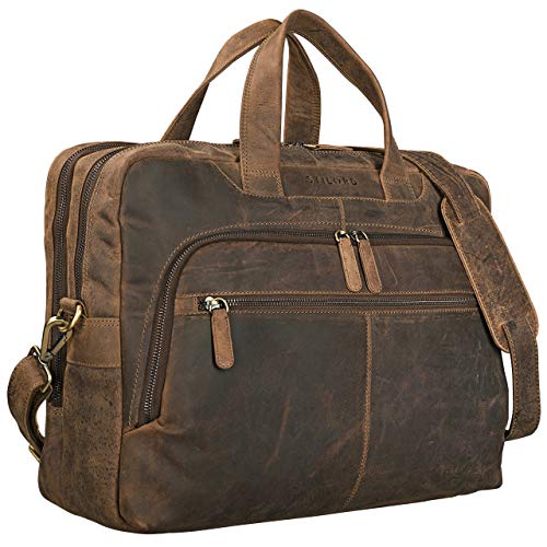 STILORD 'Lias' Umhängetasche Leder Herren Braun Vintage 15,6 Zoll Laptoptasche Groß Schultertasche Arbeit Büro Uni Antik Echtleder von STILORD