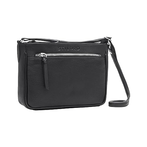 STILORD 'Lilia' 2-in-1 Umhängetasche Damen Handtasche Leder Vintage Bag Ledertasche modern Abendtasche Echtleder Clutch Schultertasche für Frauen, Farbe:schwarz von STILORD