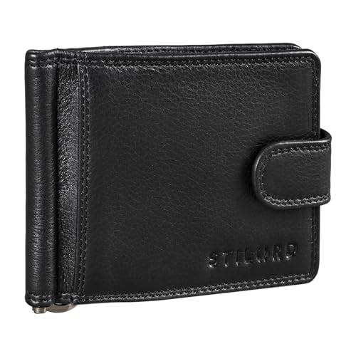 STILORD 'Lino' Leder Geldbörse mit Geldklammer und Münzfach Kleines Herren Portemonnaie mit Druckknopf Vintage Brieftasche Slim Wallet mit RFID Schutz, Farbe:schwarz von STILORD