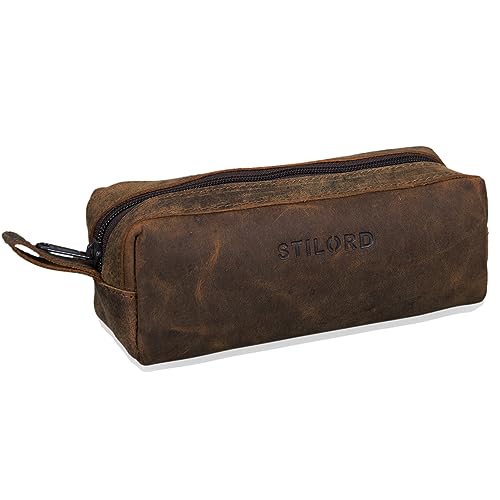 STILORD 'Linus' Etui Leder Vintage Herren Damen Stifteetui Lederetui Federmappe quadratisch Stiftetasche von STILORD