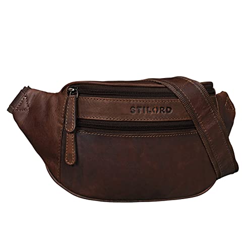 STILORD 'Marian' Gürteltasche Leder Vintage für Herren Damen Bauchtasche Hüfttasche für Handy Kosmetik Kamera Reisen Party Konzerte Festival Echtleder, Farbe:Cognac - Dunkelbraun von STILORD