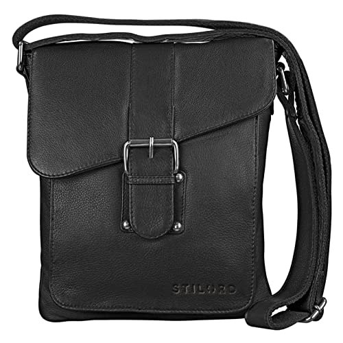 STILORD 'Mattia' kleine Umhängetasche Herren Leder Vintage iPad Hülle 10,1 Zoll Tablettasche Schultertasche Messenger Bag Rindsleder Antik, Farbe:schwarz von STILORD