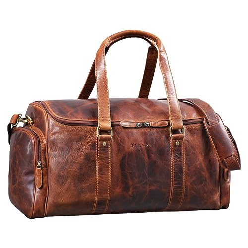 STILORD 'Myles' Vintage Reisetasche Herren Leder Weekender zum Umhängen Overnight Duffle Bag Großes Reisegepäck XL echtes Rindsleder, Farbe:Kara - Cognac von STILORD