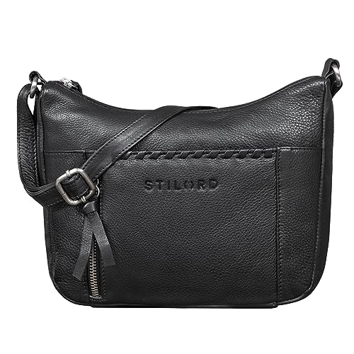 STILORD 'Nia' Damen Umhängetasche Klein Leder Handtasche Frauen zum Umhängen Vintage für Damen Kleine Lederhandtasche Abendtasche Echtleder Tasche, Farbe:schwarz von STILORD