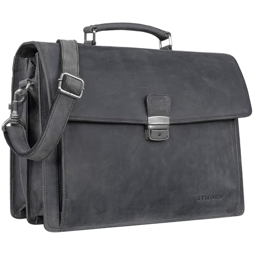 STILORD 'Noel' Aktentasche Leder Herren Vintage groß klassische Arbeitstasche Bürotasche Umhängetasche Dokumententasche mit Laptopfach 13,3 Zoll und Trolleyschlaufe, Farbe:carbon - grau STILORD 'Noel' Aktentasche Leder Herren Vintage groß klassische Arbeitstasche Bürotasche Umhängetasche Dokumententasche mit Laptopfach 13,3 Zoll und Trolleyschlaufe, Farbe:carbon - grau von STILORD