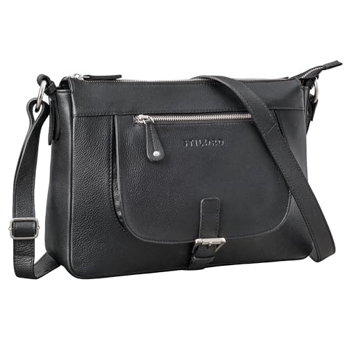 STILORD 'Odette' Leder Handtasche Damen Umhängetasche Vintage Tasche Leder Crossbody Bag Damen Schultertaschen Retro Umhängetasche Damen Tasche Leder, Farbe:schwarz von STILORD