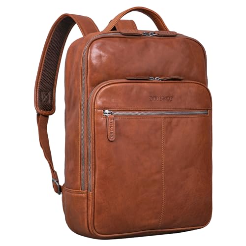 STILORD 'Pietro' Business Lederrucksack Groß Laptoprucksack 15.6 Zoll Vintage Backpack für Büro Arbeit Uni Trolley Aufsteckbar XL Echtleder, Farbe:maraska - braun von STILORD