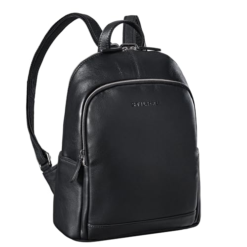 STILORD 'Porter' Vintage Daypack Leder Rucksack Retro Backpack für MacBook 13 Zoll Moderner Tagesrucksack für Büro Arbeit Reise Rucksack Echtleder, Farbe:schwarz von STILORD