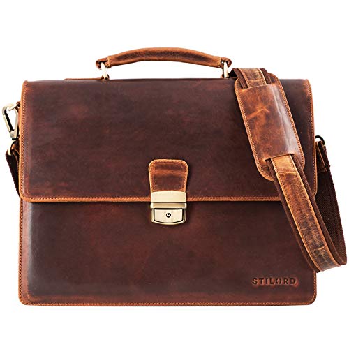 STILORD 'Rion' Klassische Aktentasche Klein Leder Herren Damen Businesstasche Dokumententasche Bürotasche mit Schloss echtes Rindsleder, Farbe:kara - cognac STILORD 'Rion' Klassische Aktentasche Klein Leder Herren Damen Businesstasche Dokumententasche Bürotasche mit Schloss echtes Rindsleder, Farbe:kara - cognac von STILORD