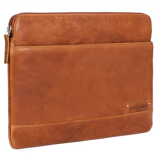 STILORD 'Robb' Vintage Leder Laptoptasche für 13,3 Zoll MacBooks MacBooktasche Universal Tablettasche bis 14 Zoll DIN A4 echtes Rindsleder, Farbe:Ocker - braun von STILORD