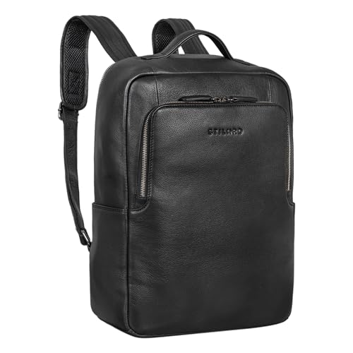 STILORD 'Sören' Business Rucksack Leder mit Laptop-Fach 15-16 Zoll Vintage Lederrucksack groß Business Rucksack Herren und Damen Tagesrucksack Echtleder, Farbe:schwarz von STILORD