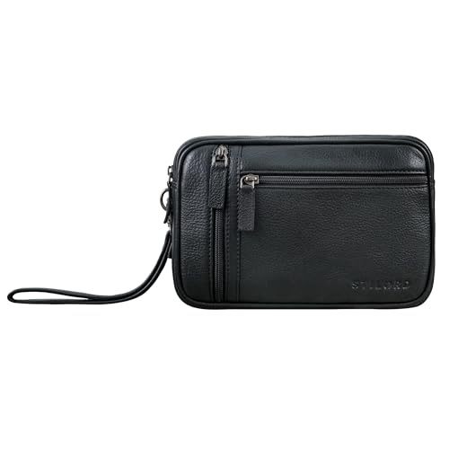 STILORD 'Sunny' Handgelenktasche Herren Leder mit Doppelkammer Clutch Handtasche mit Hands-Schlaufe Vintage ideal für Festival Stadt-Reisen Herrenhandtasche Echtleder, Farbe:Obsidian schwarz von STILORD