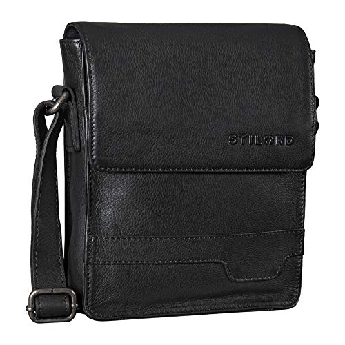 STILORD 'Sven' Herrenhandtasche Leder Umhängetasche klein Schultertasche Männer 8 Zoll Tablet Herren-Tasche Messenger Bag DIN A5 Echtes Leder, Farbe:schwarz von STILORD