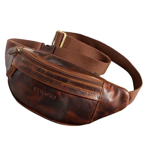 STILORD 'Terry' Bauch Tasche Leder Vintage Hüfttasche für Herren Damen Belt Bag für Jogging Festival Urlaub Handy Gürteltasche Umschnalltasche Echtleder, Farbe:Kara - Cognac von STILORD