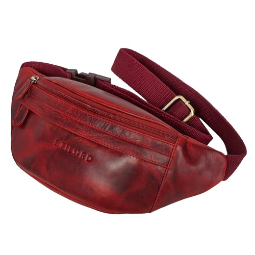 STILORD 'Terry' Bauch Tasche Leder Vintage Hüfttasche für Herren Damen Belt Bag für Jogging Festival Urlaub Handy Gürteltasche Umschnalltasche Echtleder, Farbe:Kara - rot von STILORD