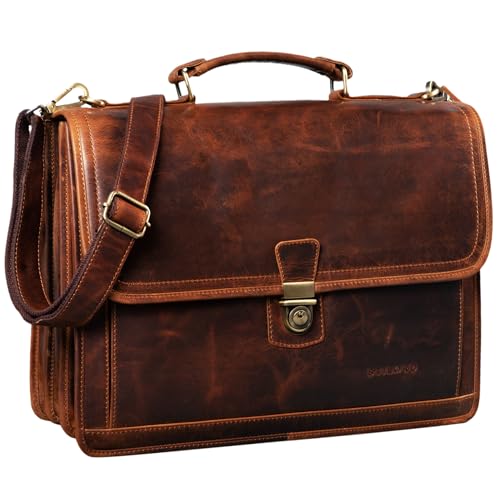 STILORD 'Thaddäus' Vintage Aktentasche Lehrertasche Umhängetasche Leder Große Businesstasche mit 14 Zoll Laptop-Fach Dreifachtrenner Schloss und Schlüssel, Farbe:kara - cognac STILORD 'Thaddäus' Vintage Aktentasche Lehrertasche Umhängetasche Leder Große Businesstasche mit 14 Zoll Laptop-Fach Dreifachtrenner Schloss und Schlüssel, Farbe:kara - cognac von STILORD