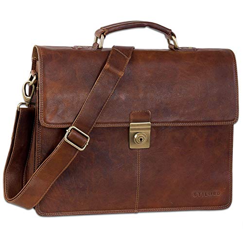 STILORD 'Theodor' Herren Aktentasche Leder Dokumententasche Laptoptasche Business Büro Tasche mit Schultergurt Klassisch Vintage, Farbe:prestige - braun STILORD 'Theodor' Herren Aktentasche Leder Dokumententasche Laptoptasche Business Büro Tasche mit Schultergurt Klassisch Vintage, Farbe:prestige - braun von STILORD