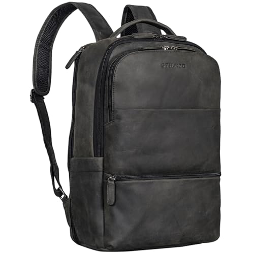 STILORD 'Thore' Luxuriöser Leder Rucksack mit Laptopfach 17 Zoll Damen Business Rucksack Herren Vintage Tagesrucksack Echtleder, Farbe:carbon - grau von STILORD