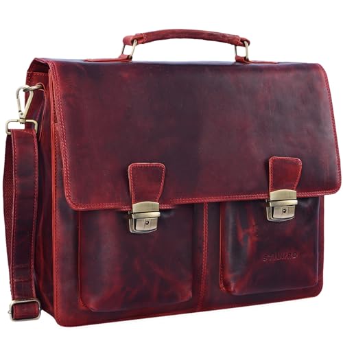 STILORD 'Tiberius' Retro Aktentasche Leder Businesstasche zum Umhängen DIN A4 Dokumententasche mit Schultergurt echtes Rindsleder, Farbe:Kara - rot STILORD 'Tiberius' Retro Aktentasche Leder Businesstasche zum Umhängen DIN A4 Dokumententasche mit Schultergurt echtes Rindsleder, Farbe:Kara - rot von STILORD