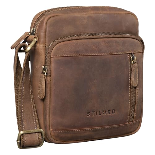 STILORD 'Trae' Tasche Herren Umhängetasche klein Leder Vintage Messenger Bag Herrenhandtasche für Tablet Moderne Leder Schultertasche für Männer, Farbe:mittel - braun von STILORD