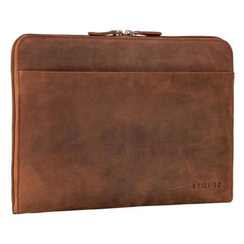 STILORD 'Troy' Laptoptasche 13.3 Zoll Leder für MacBook MacBooktasche Vintage Sleeve ideal als Laptop Hülle 13 Zoll Notebook Tasche Schutzhülle Dokumentenmappe, Farbe:tan - dunkelbraun von STILORD